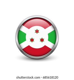 Flag of Burundi, button with metal frame and shadow