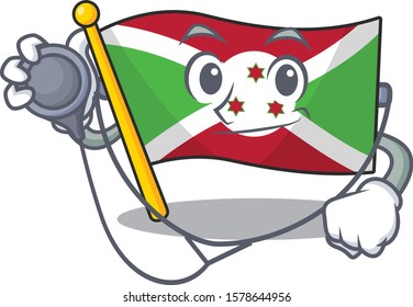 Flag burundi cartoon mascot style in a Doctor costume with tools