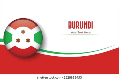 Flagge von Burundi Circle einzeln auf weißem Hintergrund mit Text. Banner, Poster, Vektor, Vorlage, Mockup, Hintergrund, Social Media, Post, 3D.