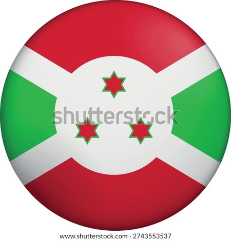 Flag of Burundi. Glossy circular flag. Button appearance. 3D Icon Design with depth. Professional, tactile look. Perfect for representing national identity in digital interfaces and perfect for websites.