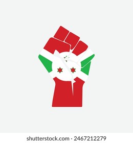 Flag of Burundi in the shape of raised hand sign isolated on background. Fist symbol modern, simple, vector, icon for website design, mobile app, ui. Vector Illustration