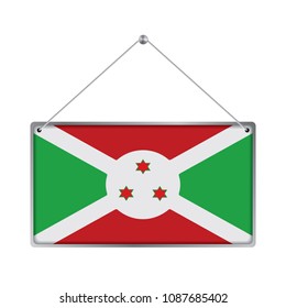 Flag of Burundi. The symbol of the state in the pennant hanging on the rope, 
rectangle hanging. Vector Illustration EPS10. White Background.