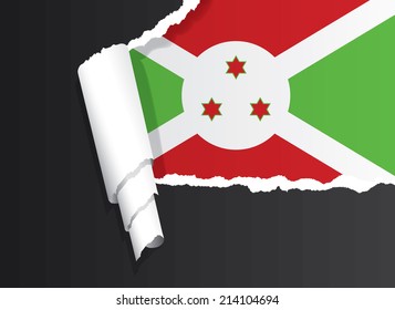 Flag of Burundi under ripped paper vector illustration.