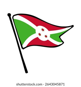 Bandeira do Burundi. Design de ícone de ilustração de vetor de bandeira do Burundi no estilo desenhado à mão. Bandeira de mastro flutuante.