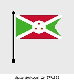 Flag of Burundi. Burundi flag vector illustration icon design. Flagpole flag icon.