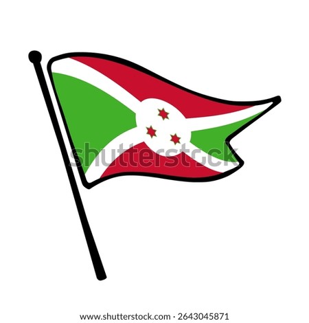 Flag of Burundi. Burundi flag vector illustration icon design in the hand-drawn style. Fluttering flagpole flag.
