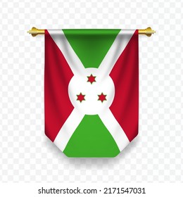 Bandera de Burundi. Ilustración vectorial de una bandera vertical colgante sobre un fondo transparente (PNG). 