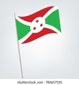 Flag of Burundi , Burundi flag waving isolated vector illustration,Burundi Flag with Metal Pole. Vector illustration.