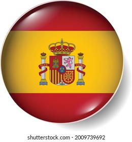 Flag Button Badge Round Glossy Icon Vector Set EPS Spain