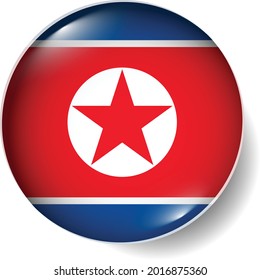 Flag Button Badge Round Glossy Icon Vector Set EPS North Korea