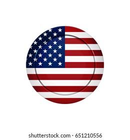 Flag button design. American flag on the round button. Isolated template for your designs. Vector illustration.