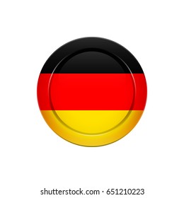 Flag button design. German flag on the round button. Isolated template for your designs. Vector illustration.