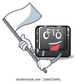 With flag button f11 on a cartoon computer