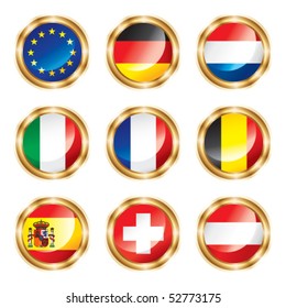 Flag buttons European one. Vector, each in separated layer