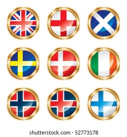 Flag buttons European two. Vector, each in separated layer