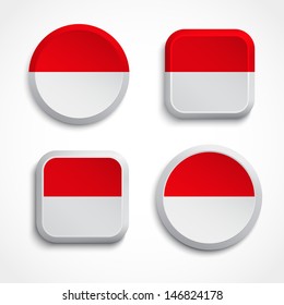 IÂ�ndonesia flag buttons  set on the white background, vector illustrations
