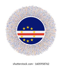 Flag of Cabo Verde with colorful rays. Radiant country sign. Shiny sunburst with Cabo Verde flag. Authentic vector illustration.