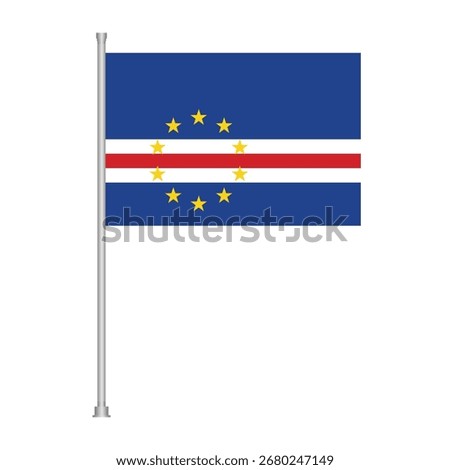 The flag of Cabo Verde, also known as Cape Verde, waves proudly on a flagpole against a clean white background.