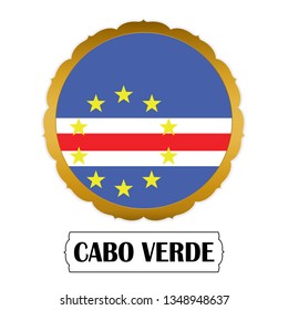 Flag of Cabo Verde with name icon, Golden sticker with flag of the Cabo Verde.vector