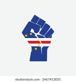 Flag of Cabo Verde in the shape of raised hand sign isolated on background. Fist symbol modern, simple, vector, icon for website design, mobile app, ui. Vector Illustration