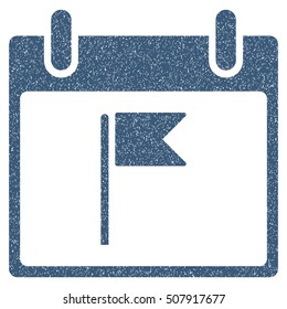 Flag Calendar Day grainy textured icon for overlay watermark stamps. Flat symbol with scratched texture. Dotted vector blue ink rubber seal stamp with grunge design on a white background.