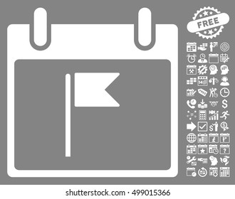 Flag Calendar Day icon with bonus calendar and time management clip art. Vector illustration style is flat iconic symbols, white, gray background.