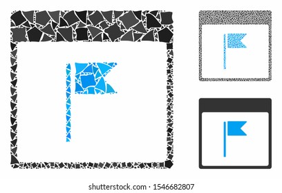 Flag calendar page composition of ragged elements in different sizes and color tinges, based on flag calendar page icon. Vector bumpy elements are organized into collage.