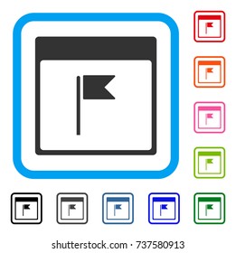 Flag Calendar Page icon. Flat gray iconic symbol inside a light blue rounded rectangle. Black, gray, green, blue, red, orange color variants of Flag Calendar Page vector. Designed for web and app UI.