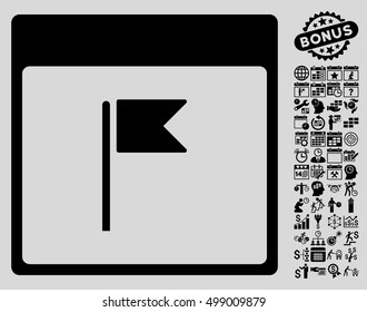 Flag Calendar Page pictograph with bonus calendar and time management design elements. Vector illustration style is flat iconic symbols, black, light gray background.