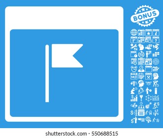 Flag Calendar Page pictograph with bonus calendar and time management design elements. Vector illustration style is flat iconic symbols, white, blue background.