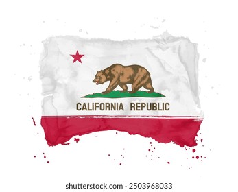 Bandera de California, fondo de trazo de pincel.  Nuevo Estado de la bandera de California de Estados Unidos sobre fondo blanco. Estilo de acuarela para su diseño.  EE.UU. EPS10.