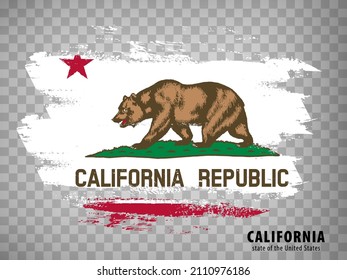 Flag of California from brush strokes. United States of America.  Flag California with title on transparent background for your web site design,  app, UI. USA. Vector illustration. EPS10.