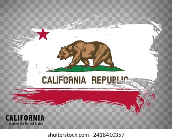 Flag of California from brush strokes. United States of America.  Waving Flag of State California on transparent background for your web site design, logo, app, UI. Stock vector.  EPS10.