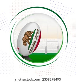 Flag of California on rugby ball. Round rugby icon with flag of California. Vector illustration.