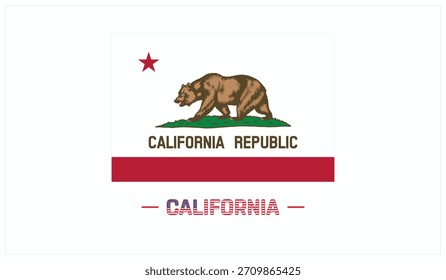 Bandeira da CALIFÓRNIA sobre fundo branco, ilustração vetorial editável da bandeira da CALIFÓRNIA, desenho do Dia Nacional, desenho da bandeira da CALIFÓRNIA, Estado dos EUA
