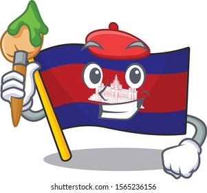 Flag cambodia cartoon with in painter character