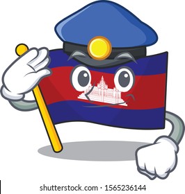 Flag cambodia cartoon with in police character