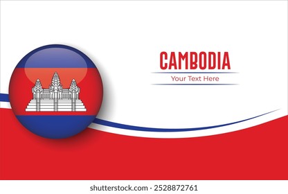 Flag of Cambodia Circle isolated on White background with Text. Banner, Poster, vector, template, Mockup, Background, Social Media, Post, 3D.