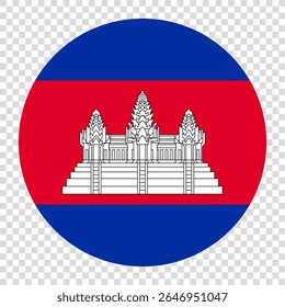 Flag of Cambodia. Cambodia circle flag logo icon computer vector illustration design. Checkerboard background.
