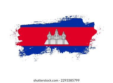 Flag of Cambodia country with hand drawn brush stroke vector illustration