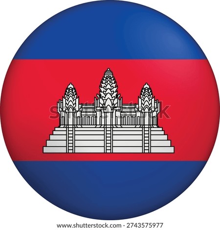 Flag of Cambodia. Glossy circular flag. Button appearance. 3D Icon Design with depth. Professional, tactile look. Perfect for representing national identity in digital interfaces and perfect for websites