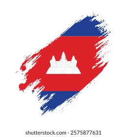 Flag of Cambodia Grunge Brush Stroke Style Vector