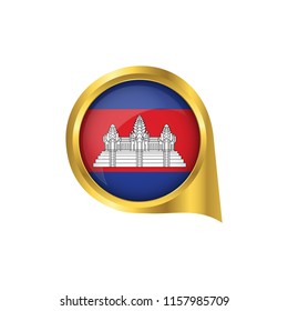 Flag of Cambodia, location map pin, pointer flag Cambodia, button gold, Icon country . Vector Illustration EPS10.