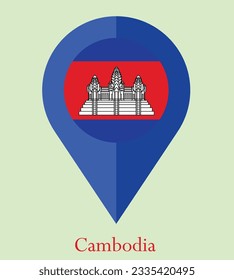 Flag of Cambodia, Flag of Cambodia Map pointer icon. Vector illustration flag pointer.