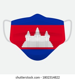 Flag of Cambodia on medical face mask Front side vector isolated on white background. EPS.file. Medical face mask concept protect people in country from virus.