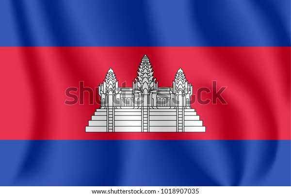 Flag of Cambodia.\
Realistic waving flag of Kingdom of Cambodia. Fabric textured\
flowing flag of Cambodia.