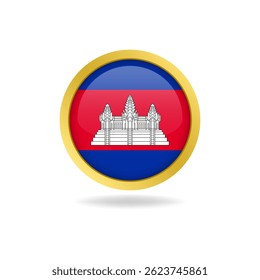 Flag of Cambodia with round golden frame
