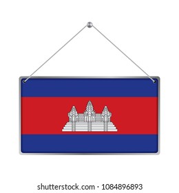 Flag of Cambodia. The symbol of the state in the pennant hanging on the rope, 
rectangle hanging. Vector Illustration EPS10. White Background.