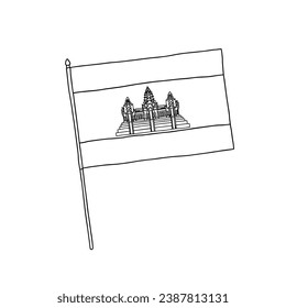 Flag of Cambodia. Vector, black and white hand drawn flag.