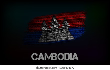 Bandera de Camboya. Ilustración vectorial en estilo grunge con grietas y abrasiones. Buena imagen para imprimir